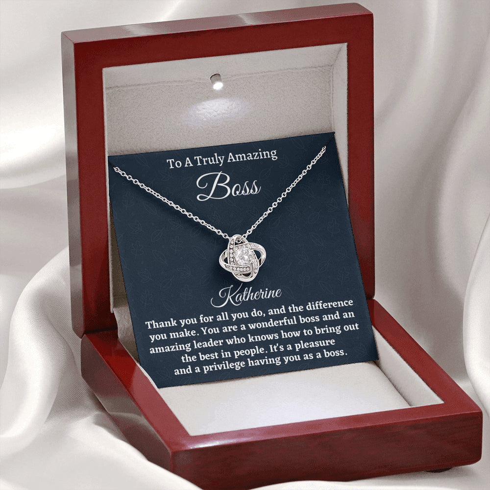 Personalized Boss Gift for Women Boss, Love Knot Necklace, Boss Lady Jewelry Gift, Appreciation Thank You Gift For An Amazing Boss