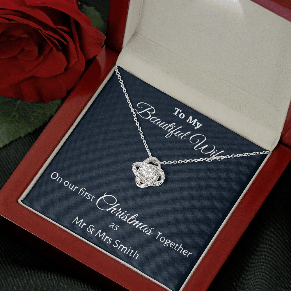 To My Wife Love Knot Necklace Gift, Personalized Wife Gift On Our First Christmas Together Gift From Husband, Gift For Her
