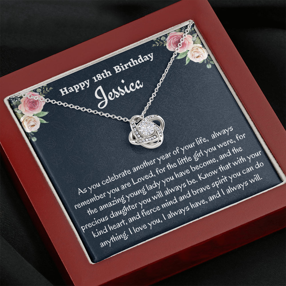 Birthday Gift for 18 Year Old Girl, Personalized Eighteenth Birthday Gift, Love Knot Necklace, Birthday Present for 18 Year Old, Birthday Gift For A Daughter