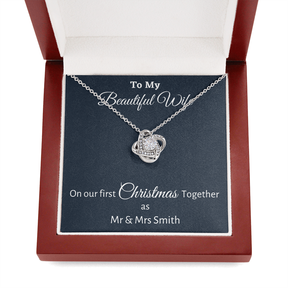 To My Wife Love Knot Necklace Gift, Personalized Wife Gift On Our First Christmas Together Gift From Husband, Gift For Her