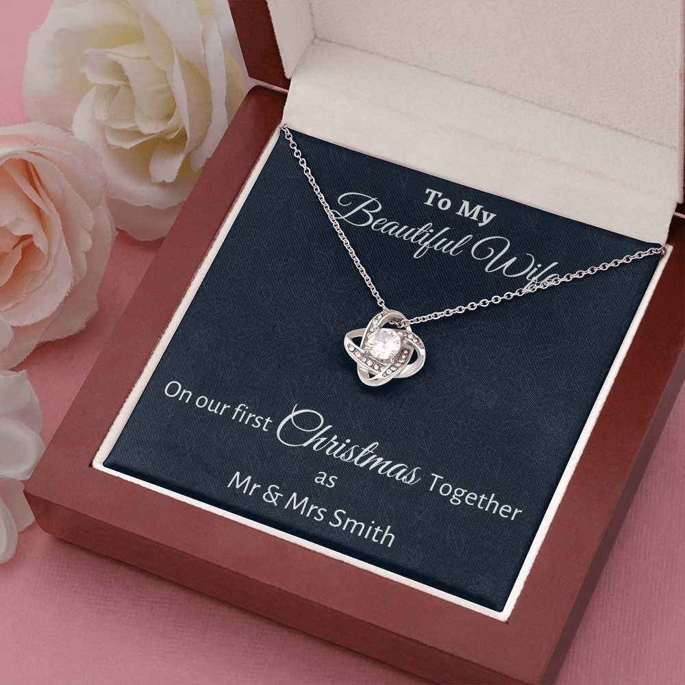 To My Wife Love Knot Necklace Gift, Personalized Wife Gift On Our First Christmas Together Gift From Husband, Gift For Her