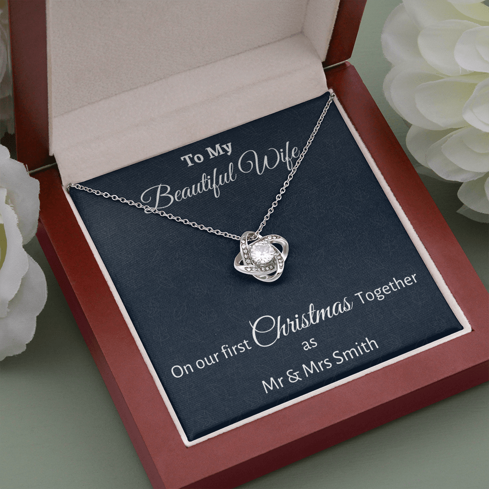 To My Wife Love Knot Necklace Gift, Personalized Wife Gift On Our First Christmas Together Gift From Husband, Gift For Her