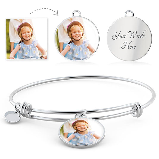 Photo Engraved Memorial  Circle Pendant Bangle