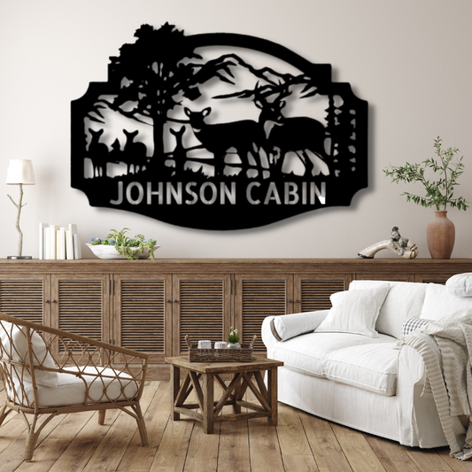 Personalized Deer Metal Art, Custom Family Wall Art, Last Name Wall Decor, Grandfather Christmas Gift.