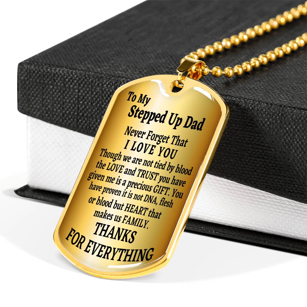 To My Stepped Up Bonus Dad Men’s Dog Tag Necklace Gift For Stepdad Birthday Gift, Stepped Up Dad