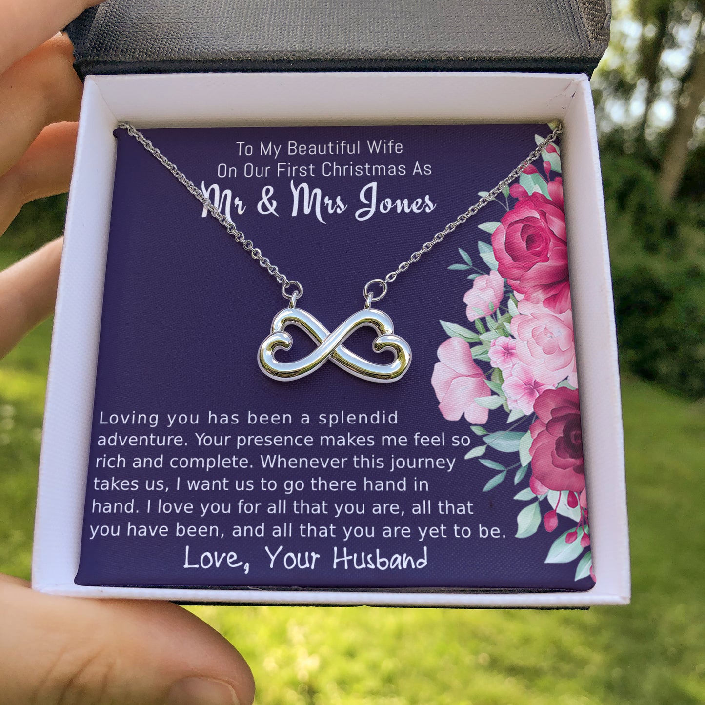 Personalized To My Wife Infinity Hearts Necklace Gift, On Our First Christmas Gift for Wife, Jewelry Gift For Wife From Husband, To My Soulmate Gift