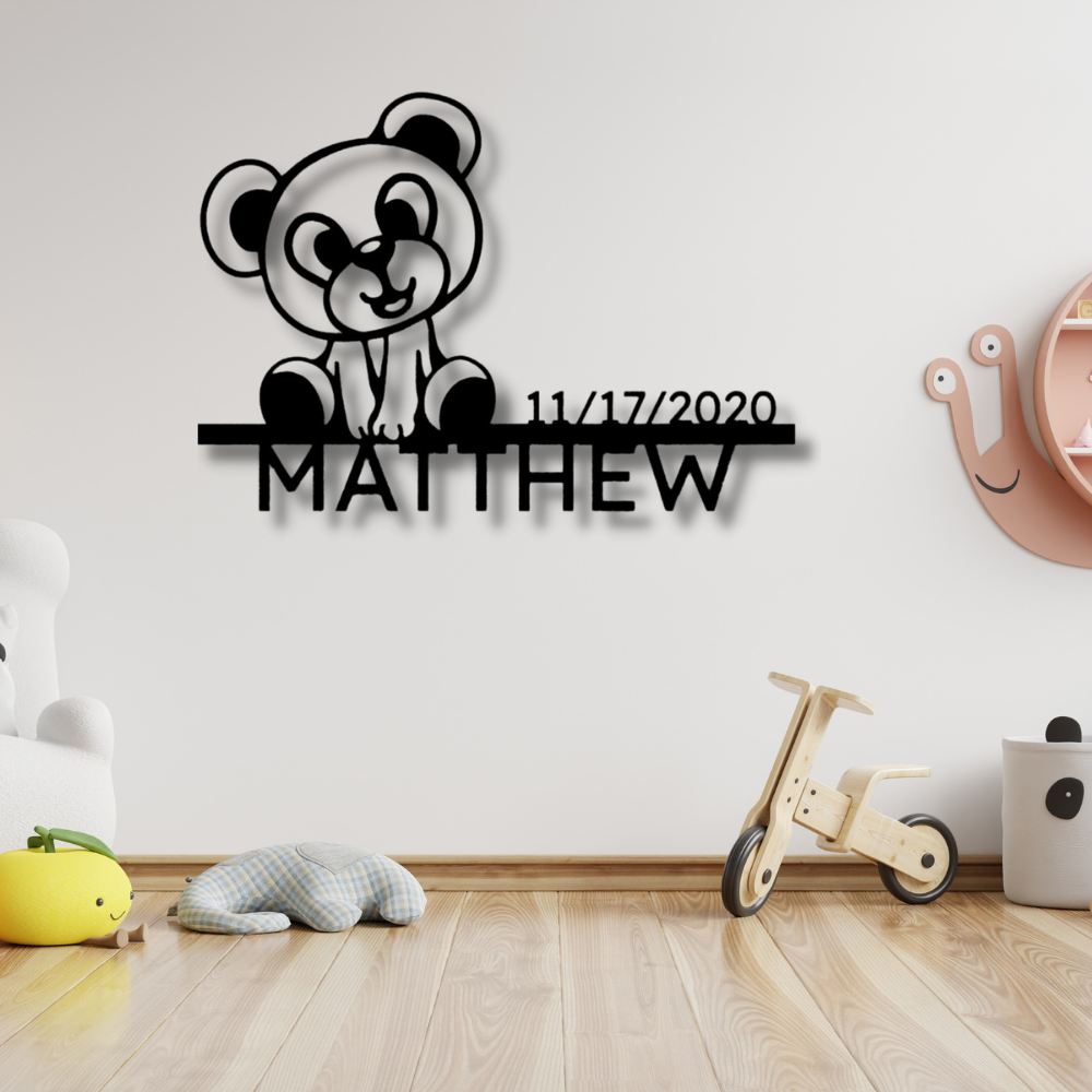 Personalized Teddy Metal Sign, Kids Room Wall Hanging, Playroom Decor, Birthday Gift For lovely Daughter.