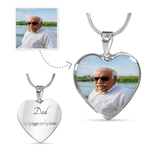 Photo Engraved Memorial  Heart Necklace Gift